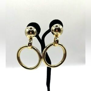 Vintage Hoop Clip on Earrings Gold Tone Large Statement 70’s Style